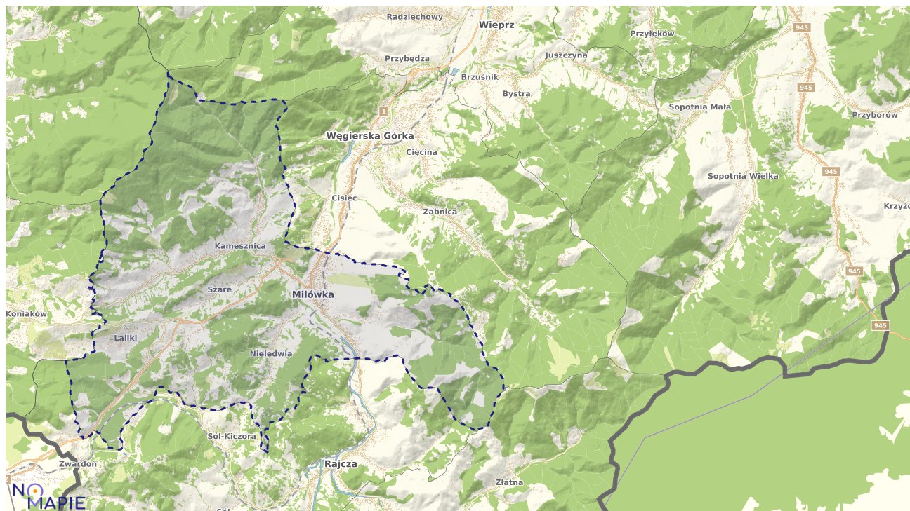 Mapa obszarów ochrony przyrody Milówki
