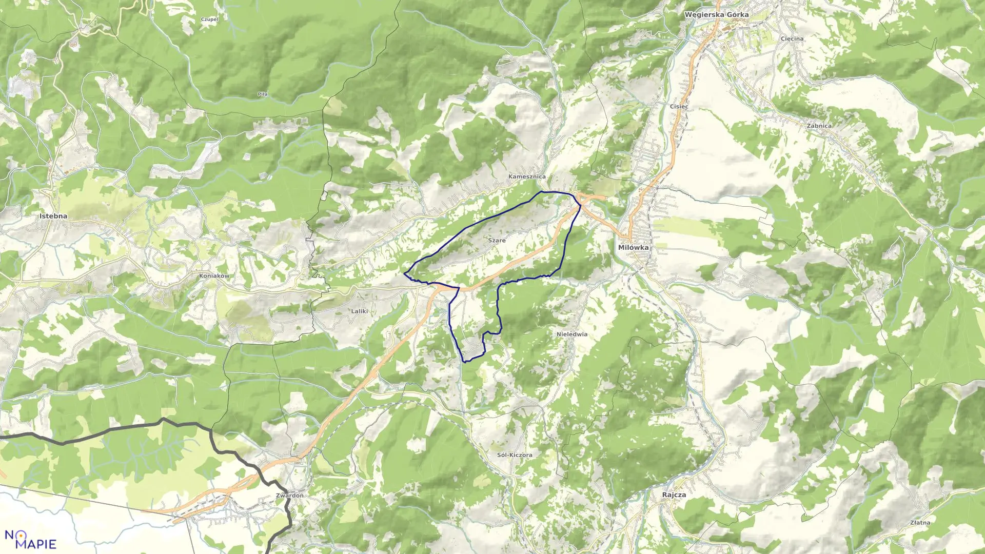 Mapa obrębu Szare w gminie Milówka